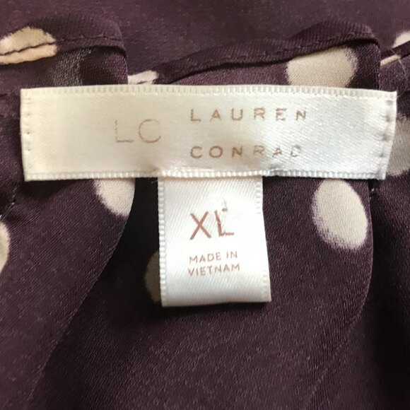 LC Lauren Conrad Maroon Polka Dot Tie-Back Blouse - Picture 2 of 9